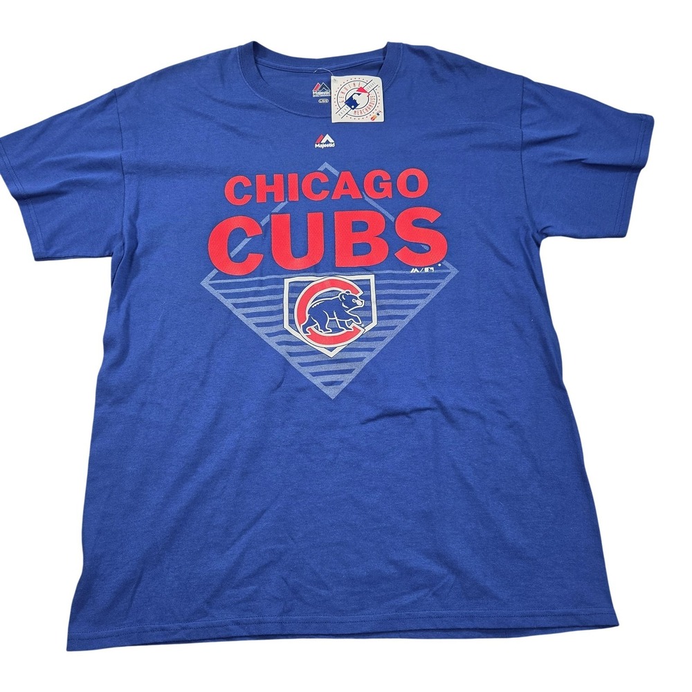 Chicago Cubs Shirt Mens Large Blue MLB Baseball Majestic Graphic T-Shirt Tee